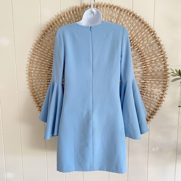 MILLY Nicole Dress in Steel Blue Ruffle Flare Bell Sleeve Size 2 - Picture 6 of 11